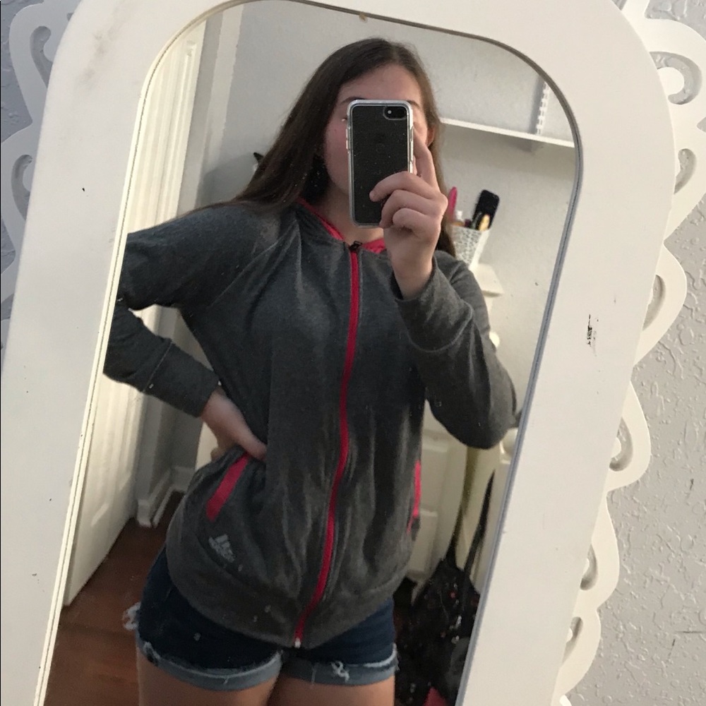 🌻 adidas pink and gray zip-up jacket
